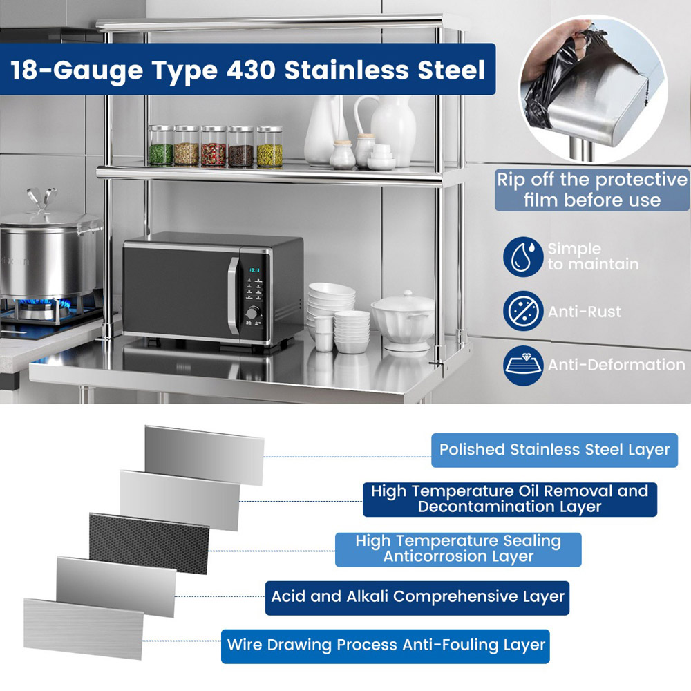 Costway 2 Shelf Adjustable Stainless Steel Overshelf Image 7