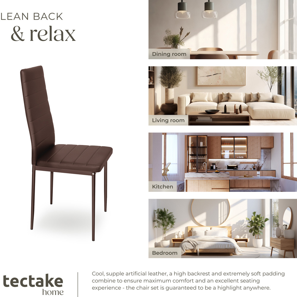 tectake Set of 6 Cappuccino High Backrest Padded Dining Chair Image 8