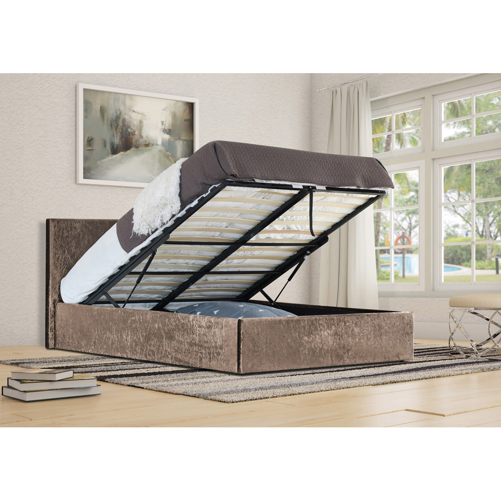 Brooklyn Single Truffle Crushed Velvet Ottoman Bed Frame Image 2