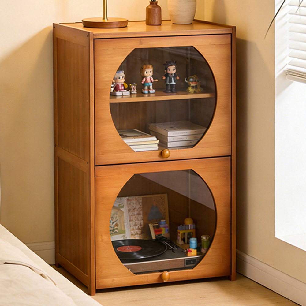 Living and Home 2 Acrylic Door Brown Bamboo Bookcase Image 1