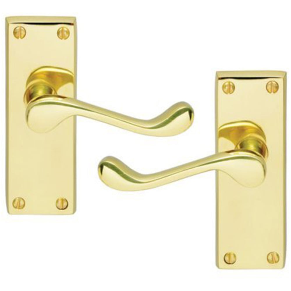 Golden Grace Polished Brass Victorian Scroll Lever Latch Door Handle Pair 120 x 40mm Image
