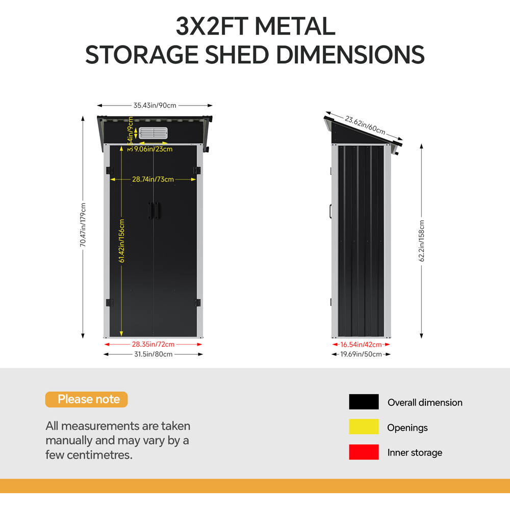 Living and Home 3 x 2ft Black Pent Quick Assembly Metal Garden Storage Shed Image 8
