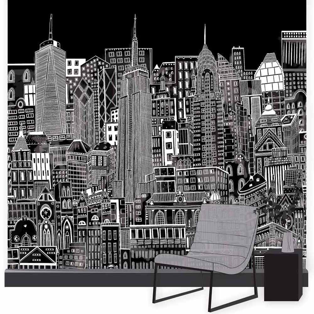 Art For The Home City Sketch Night Wall Mural Image 1