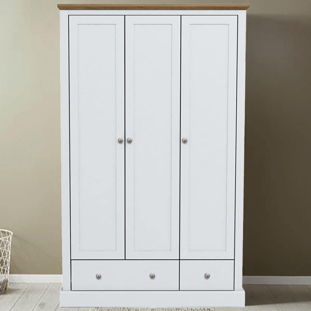 LPD Furniture Devon 3 Door 2 Drawer White Wardrobe Image 1