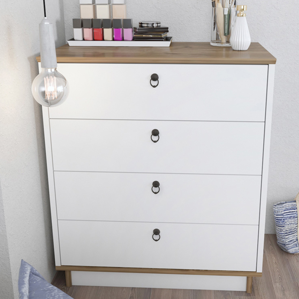 Decorotika Sahra 4 Drawer White and Walnut Chest of Drawers Image 1
