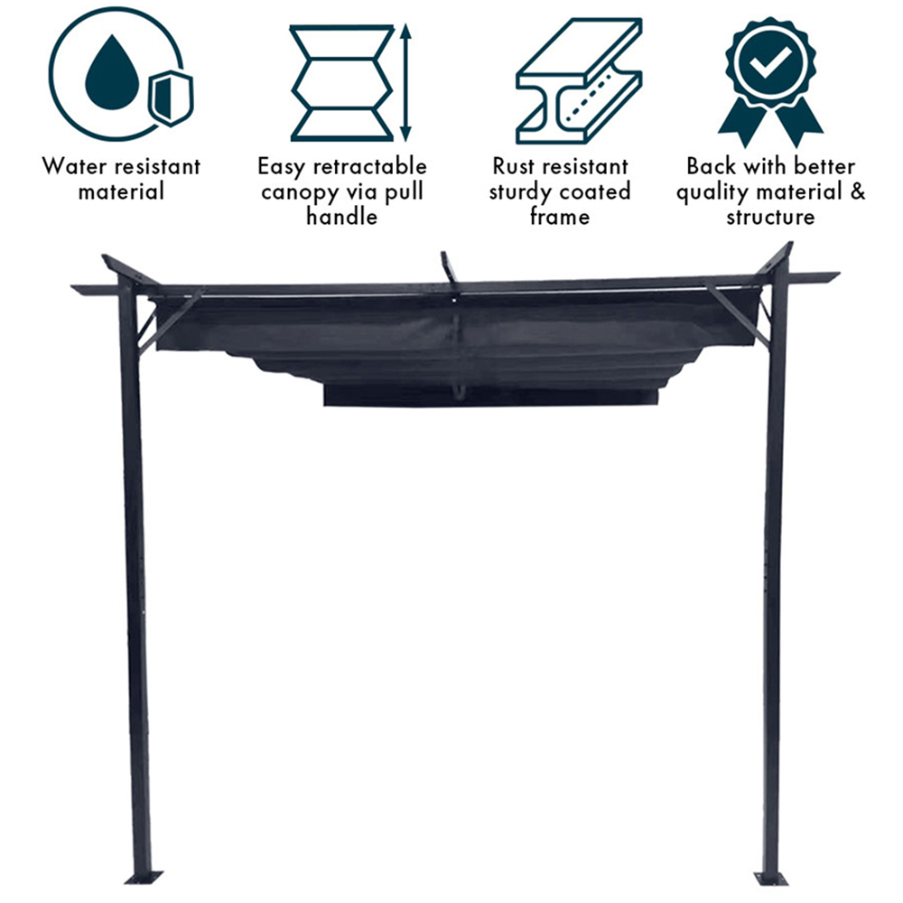 Jack Stonehouse 3 x 3m Grey Metal Pergola with Retractable Canopy Image 4