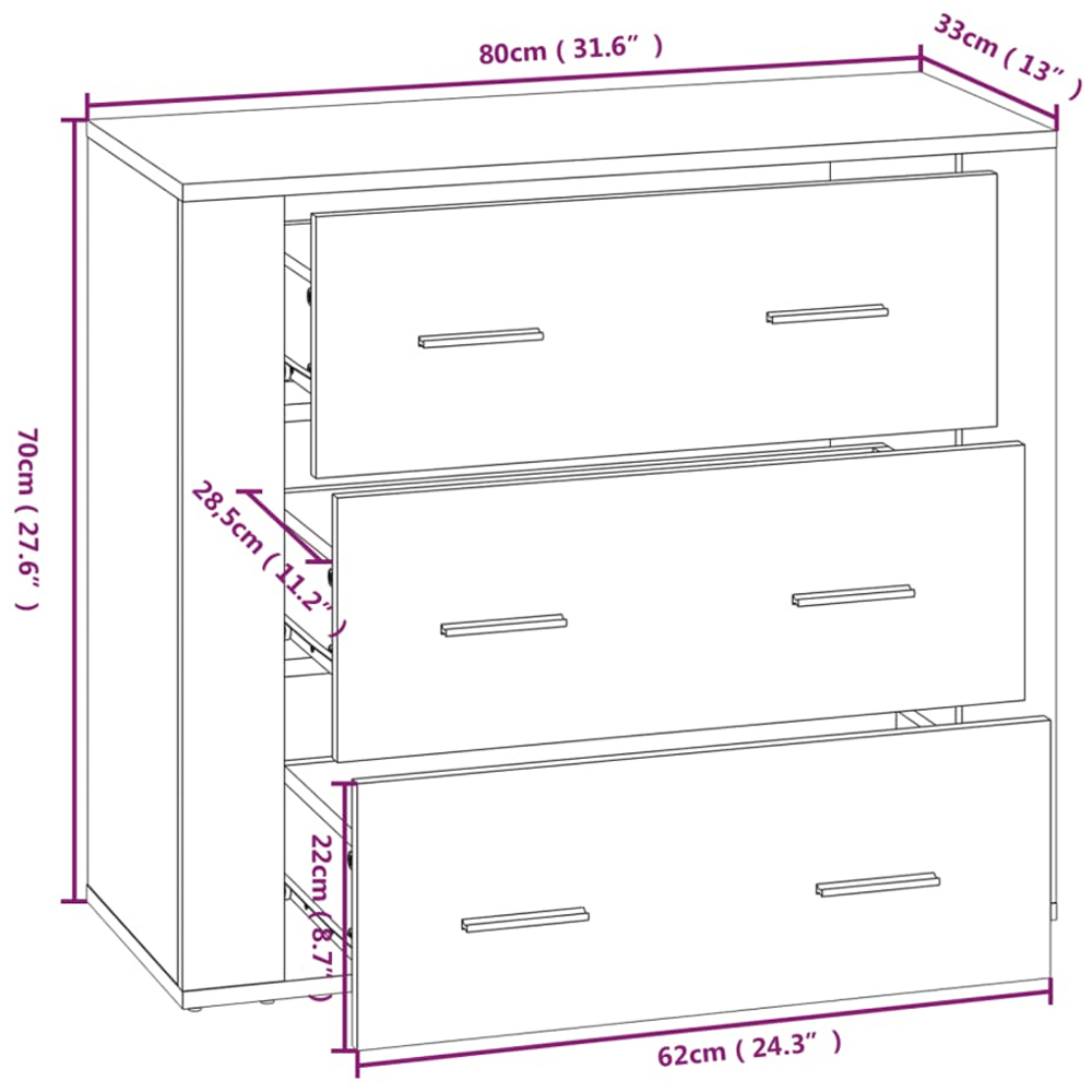 vidaXL 3 Drawer Smoked Oak Wide Sideboard Image 9