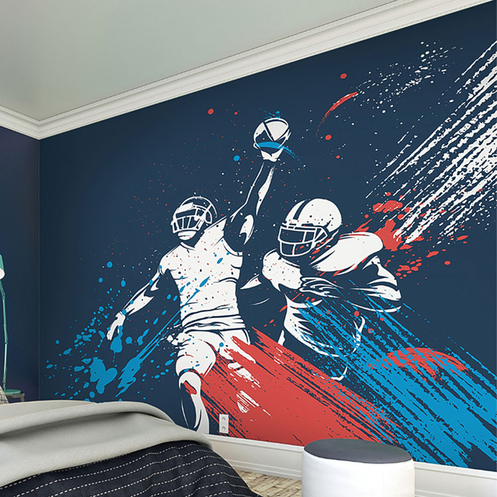 Origin Murals American Footballers Paint Splash Blue Wall Mural Image 1