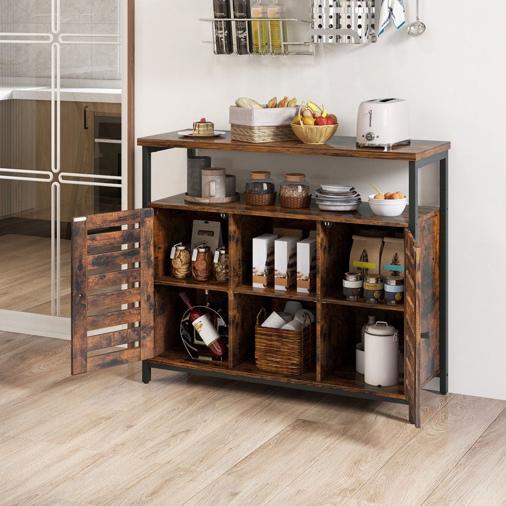 Costway 2 Door 3 Shelf Rustic Brown Sideboard Image 3