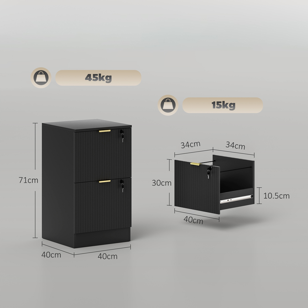 HOMCOM 2 Drawer Black Filing Cabinet with Hanging Rails Image 9