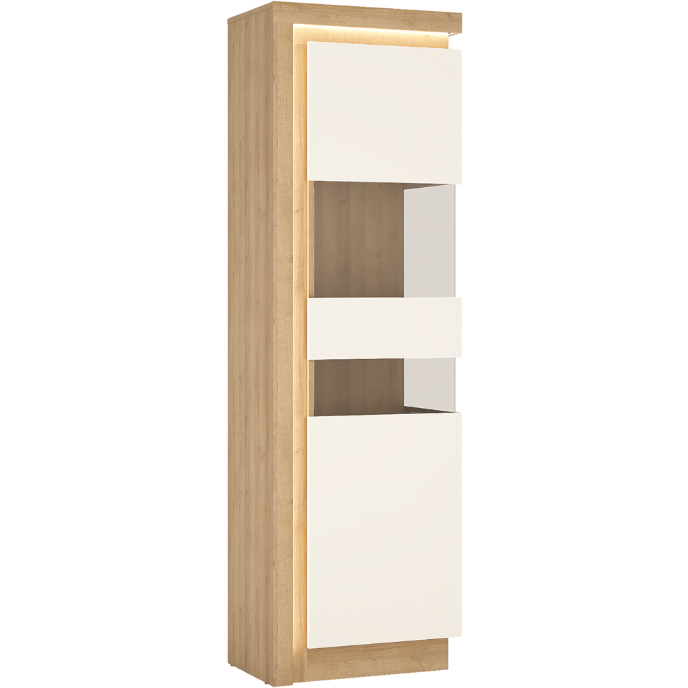 Florence Lyon Single Door Riviera Oak and White Display Cabinet with LED Lighting Image 2