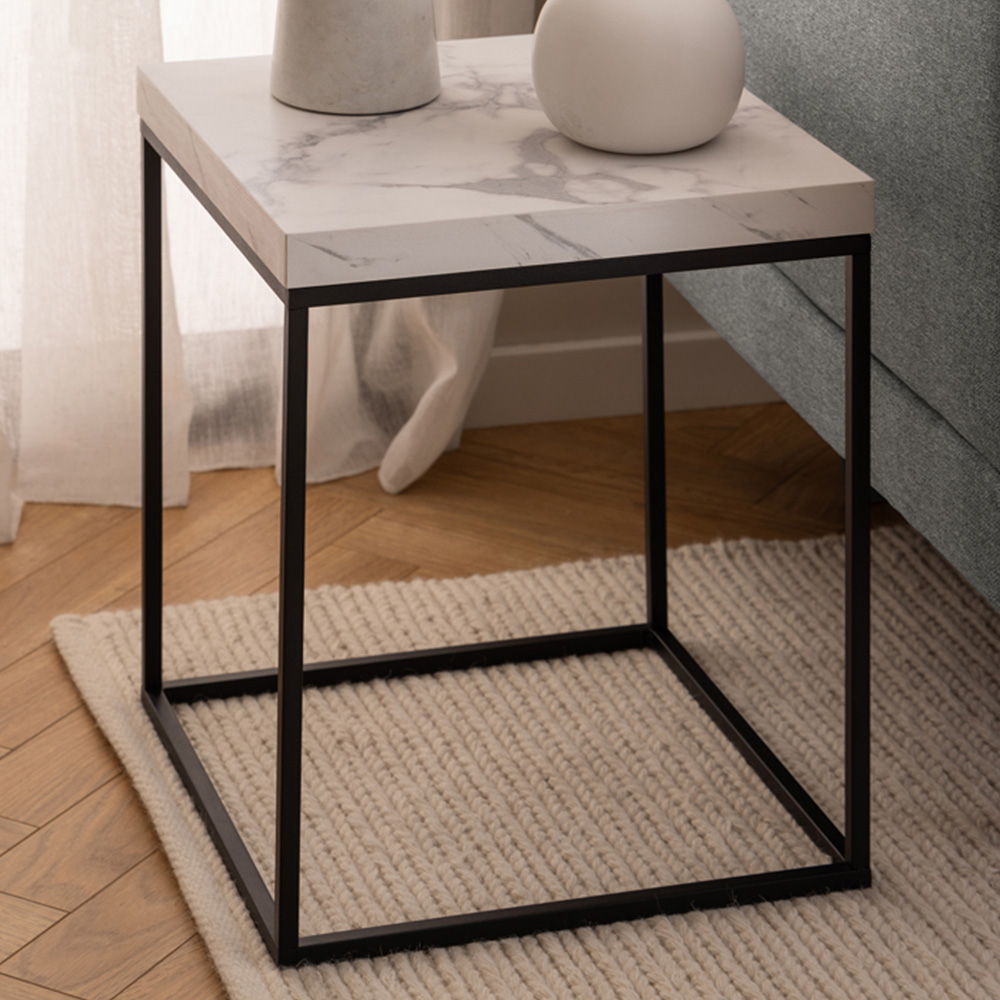 Florence Barossa White Marble Carrara Top Square Side Table Image 1