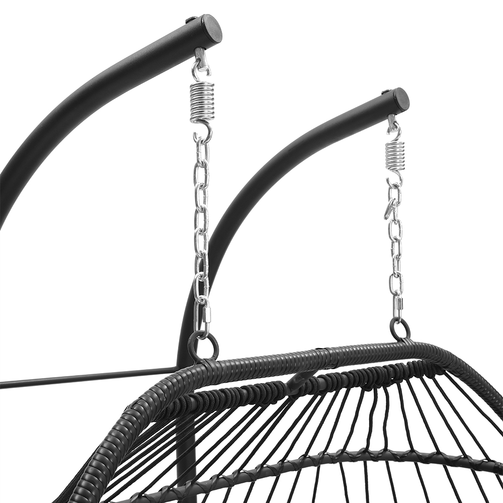 Living and Home 2 Seater Black Linear Wicker Hanging Egg Chair Image 6