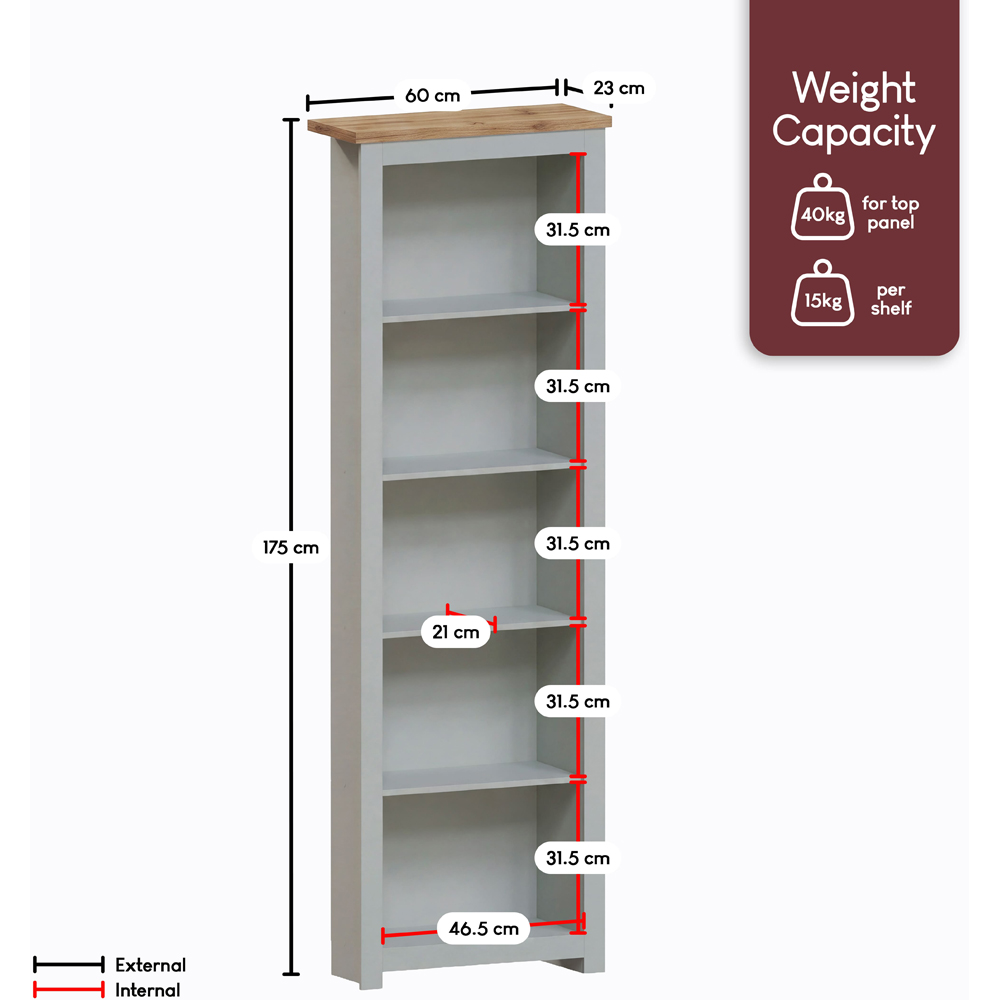 VIDA DESIGNS Arlington 5 Shelf Grey Bookcase Image 9