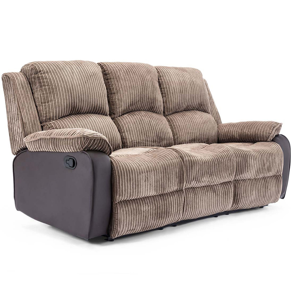 Furniture Online Postana 3 Seater Brown High Back Jumbo Cord Manual Recliner Sofa Image 2