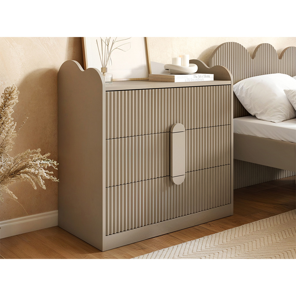 Flair Calista Dark Beige 3 Drawer Ribbed Chest of Drawers Image 5