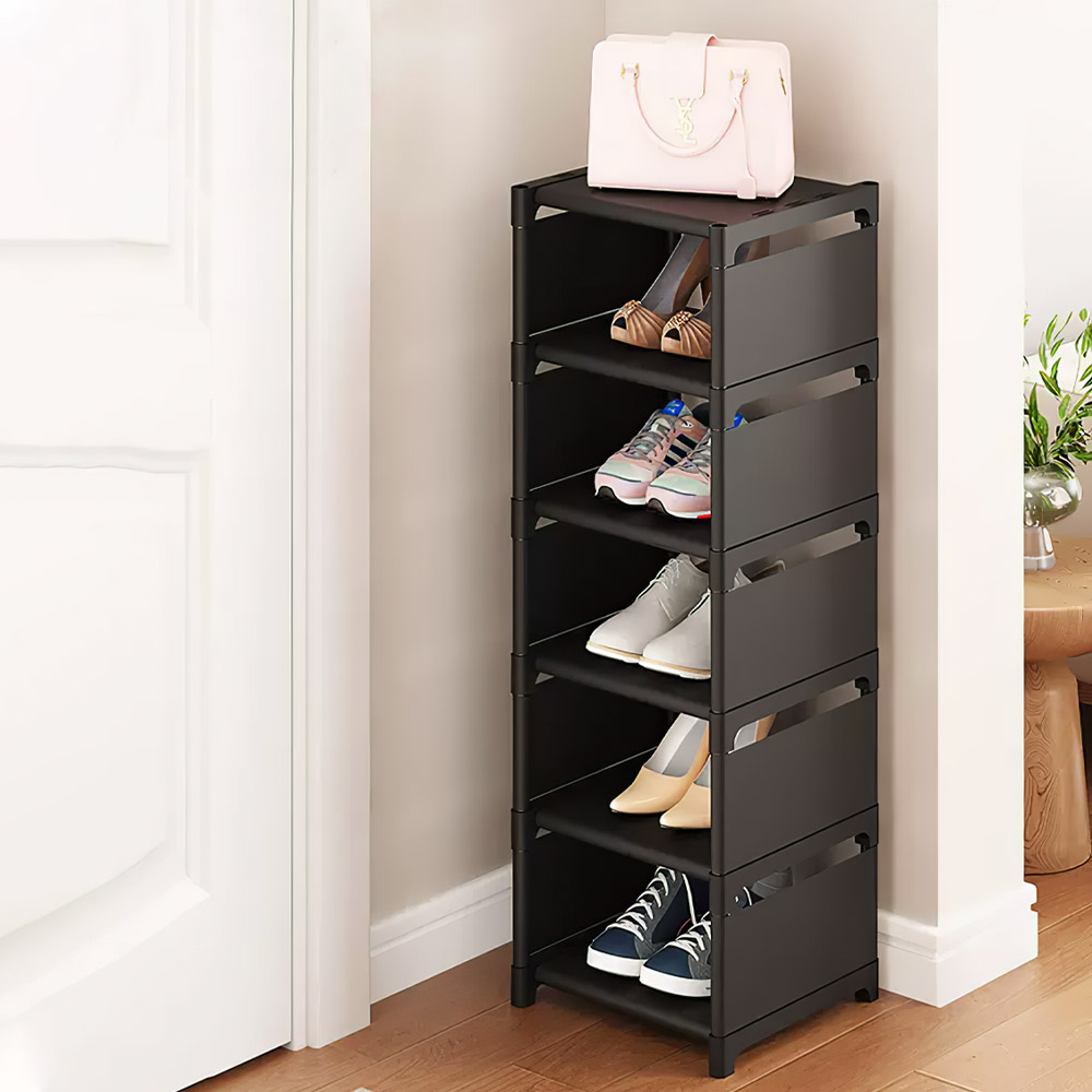 H&O Direct 6 Tier Black Shoe Storage Rack with Adjustable Shelf Image 2