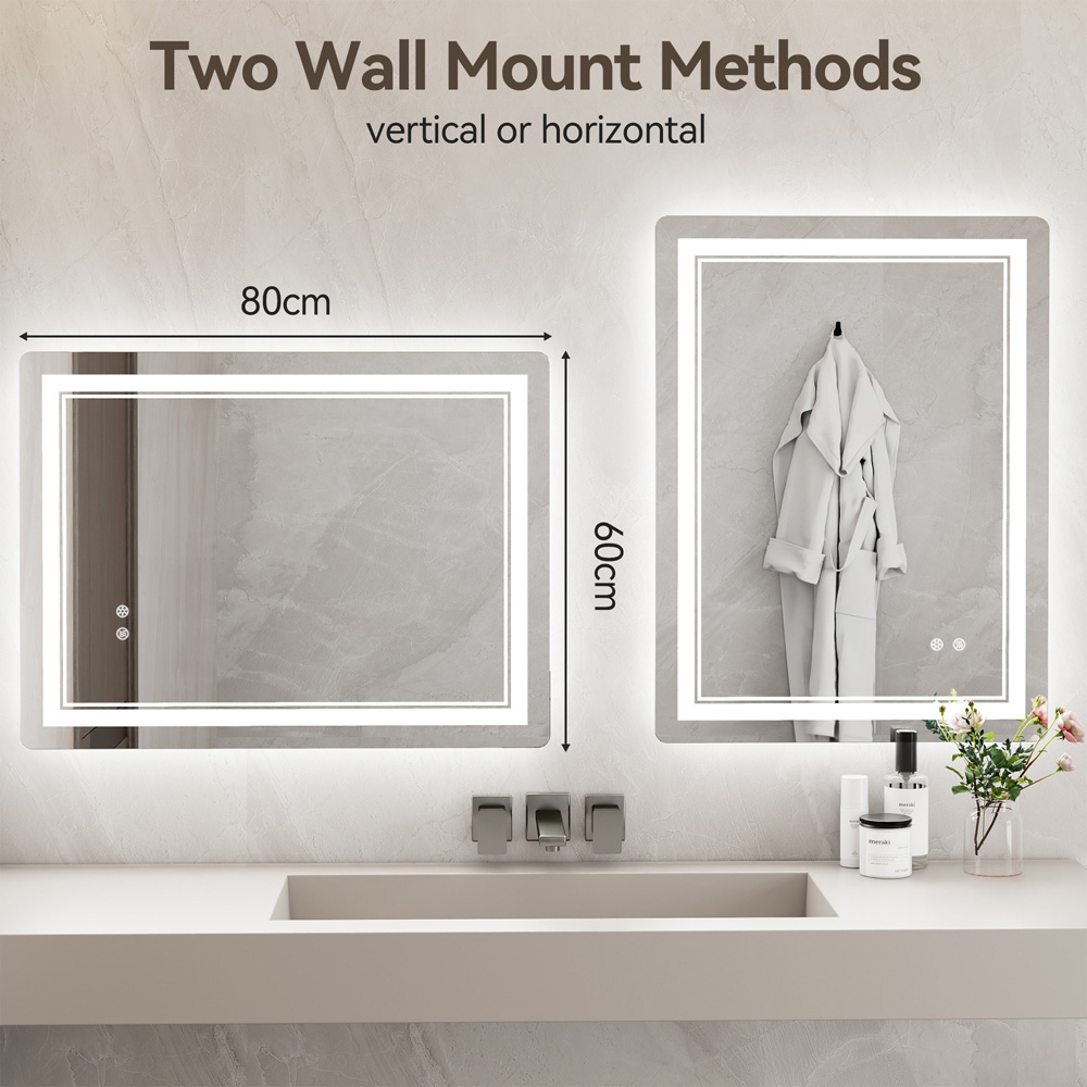 Rattrix White Anti-Fog LED Bathroom Mirror with Dimmable Lights and Memory Function 80 x 60cm Image 7