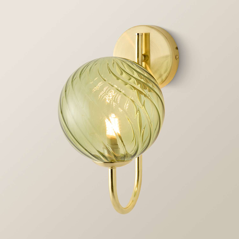 ValueLights Sydney Glass Swirl Shade Gold Metal Wall Light with Bulb Image 3