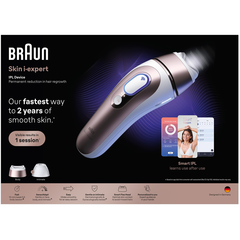 Braun Skin i·expert Smart Laser IPL Hair Removal Device with Free App and 2 Smart Heads Image 3