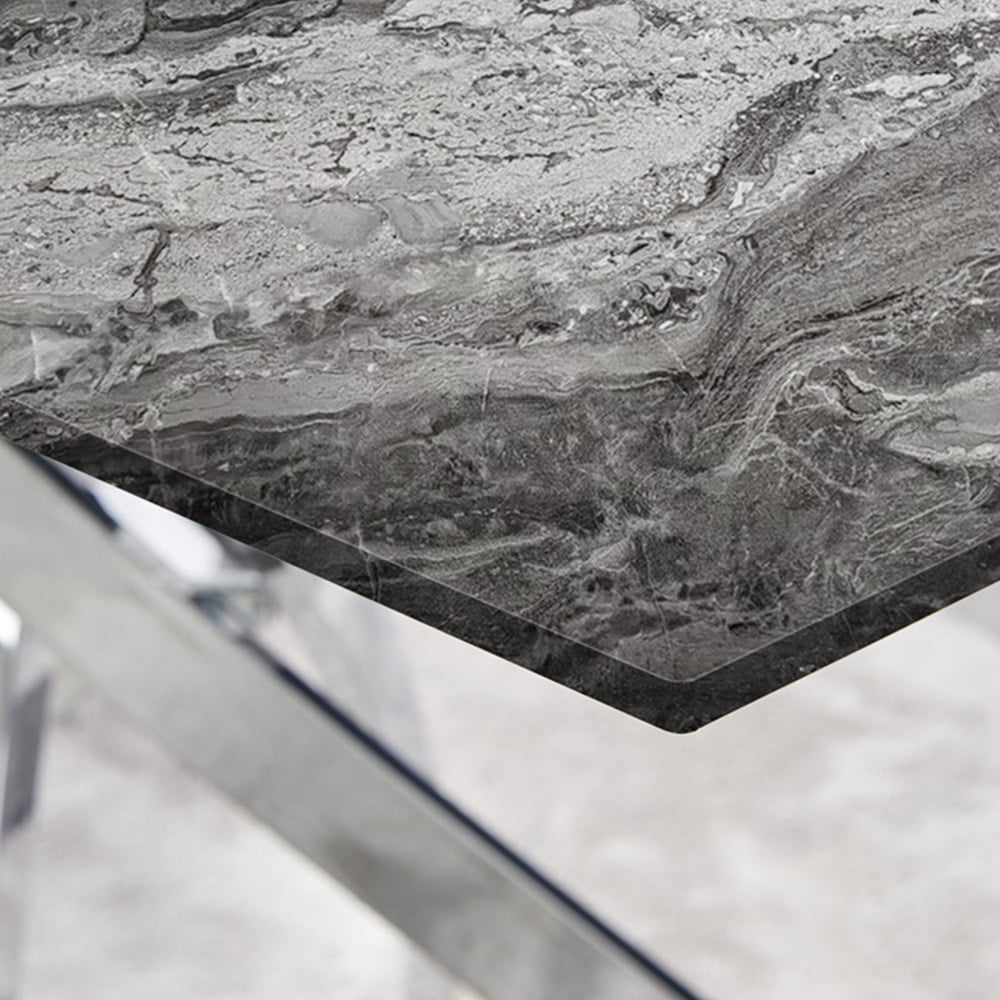 Furniturebox Tavalo 4 Seater Glass Dining Table Marble Effect and Silver Image 3