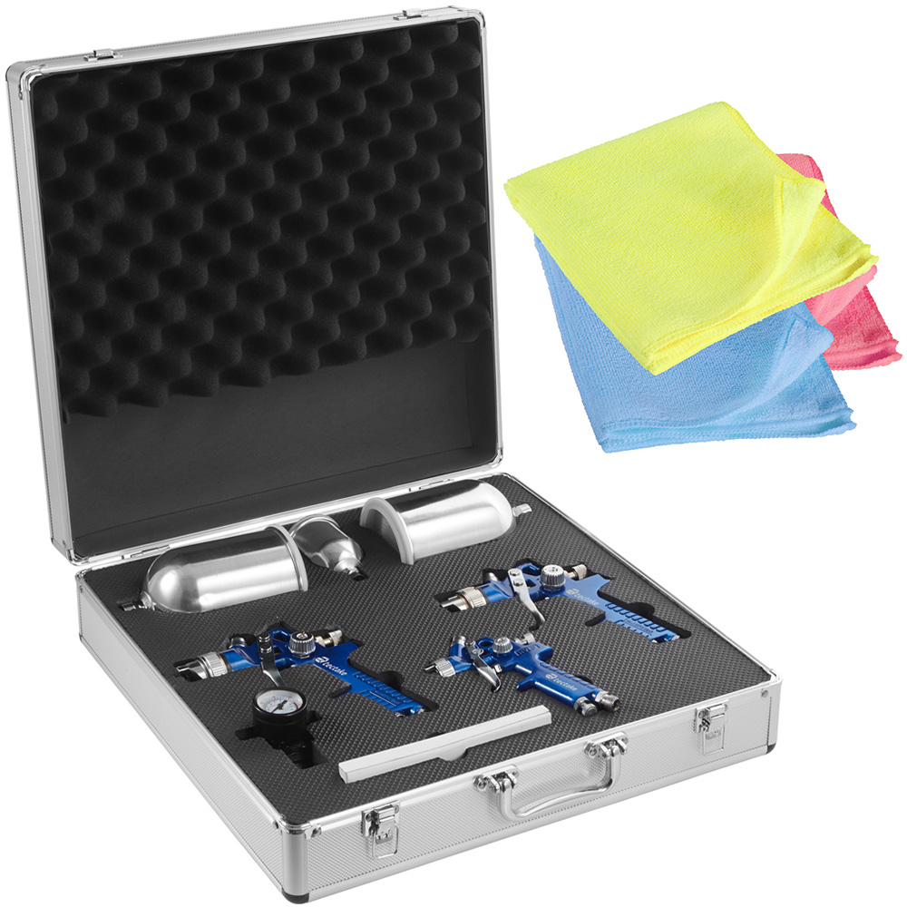tectake 3 Nozzle Paint Spray Gun Set with Cloth and Case Image 1