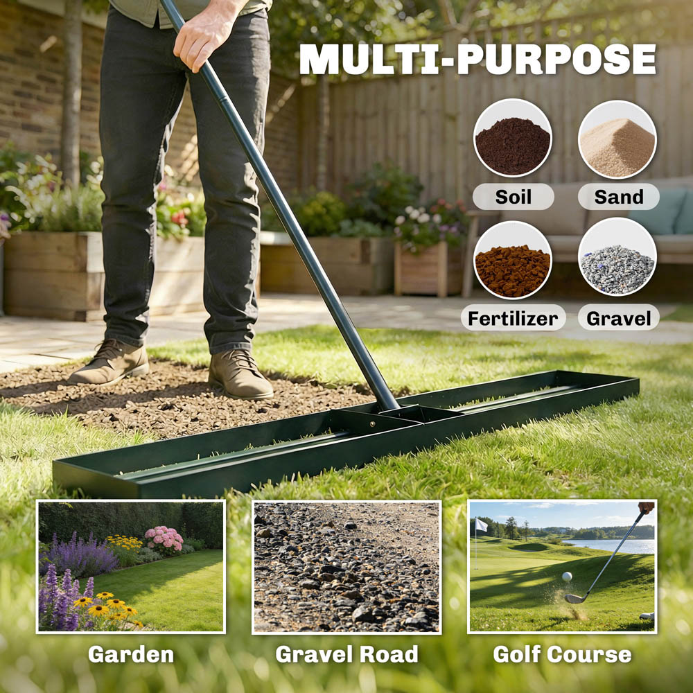 Outsunny 113 x 26cm Lawn Levelling Rake with Detachable Handle Image 5