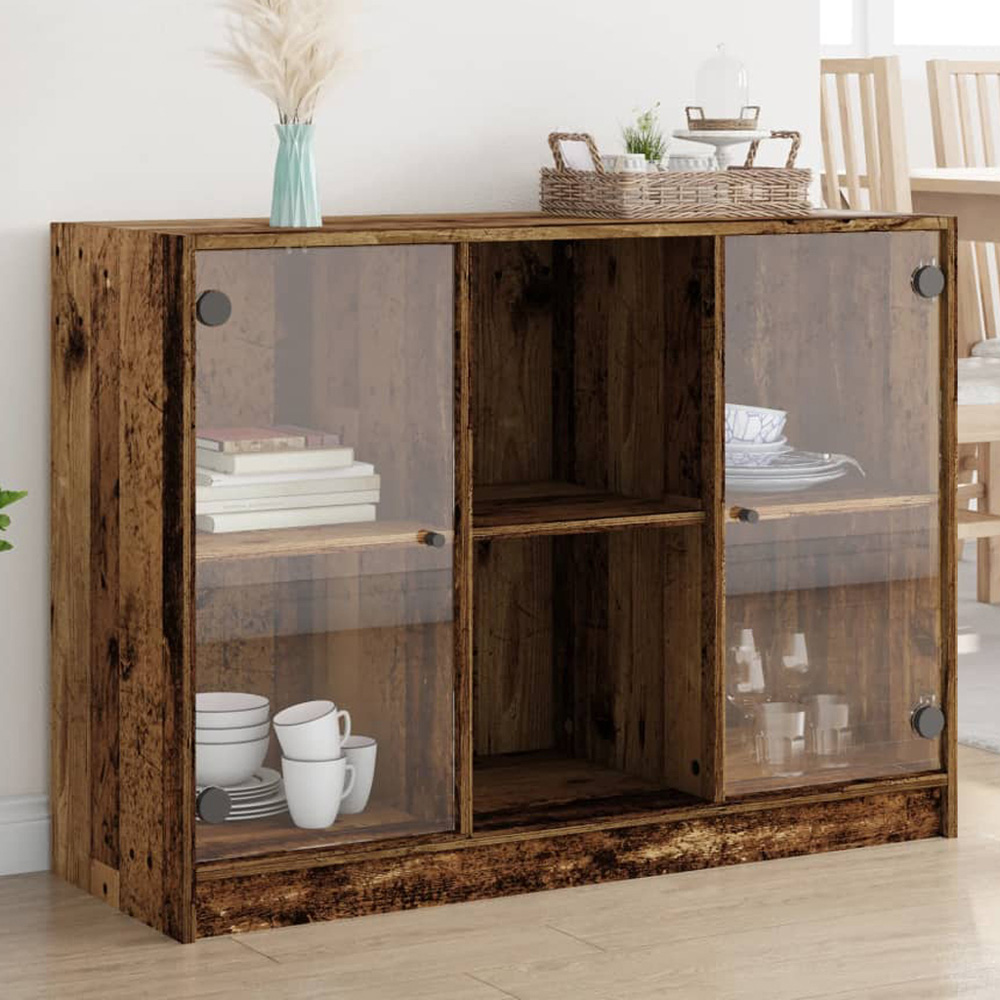 vidaXL 2 Glass Door 2 Shelf Old Wood Sideboard Image 1