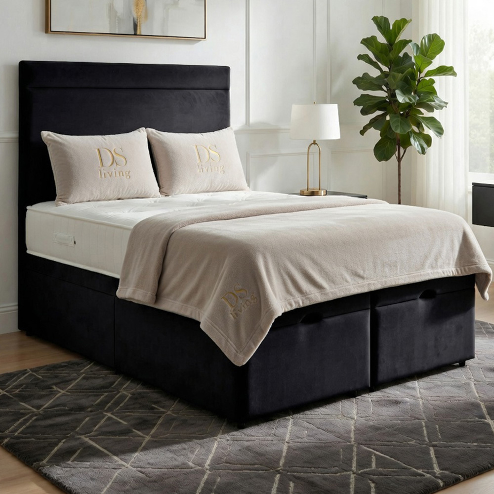 DS Living Majesty King Size Black Plush Velvet Ottoman Bed Image 1