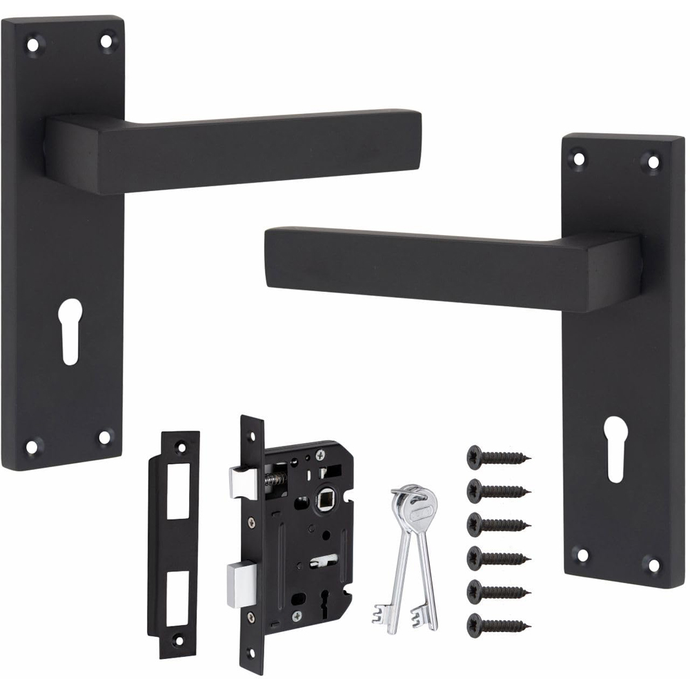 Golden Grace Matt Black Victorian Straight Delta Lock Door Handle Set 150 x 40mm Image 1