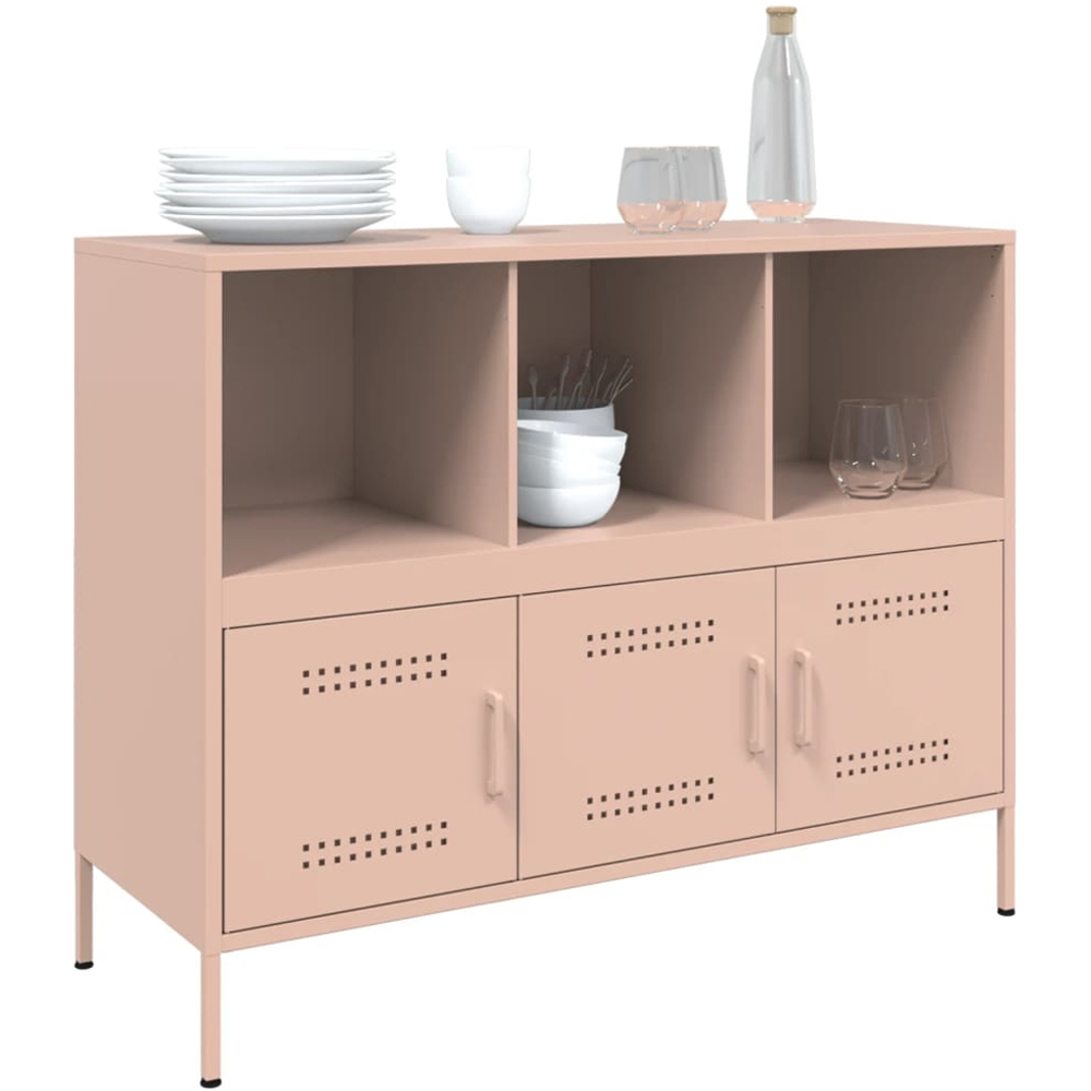 vidaXL 3 Door 3 Shelf Pink Metal Sideboard Image 4