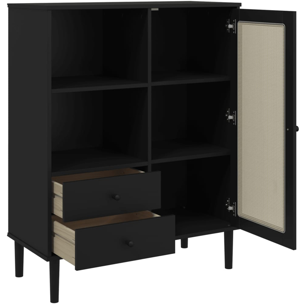 vidaXL Single Door 2 Drawer 2 Shelf Black Rattan Solid Pine Wood Highboard Image 6