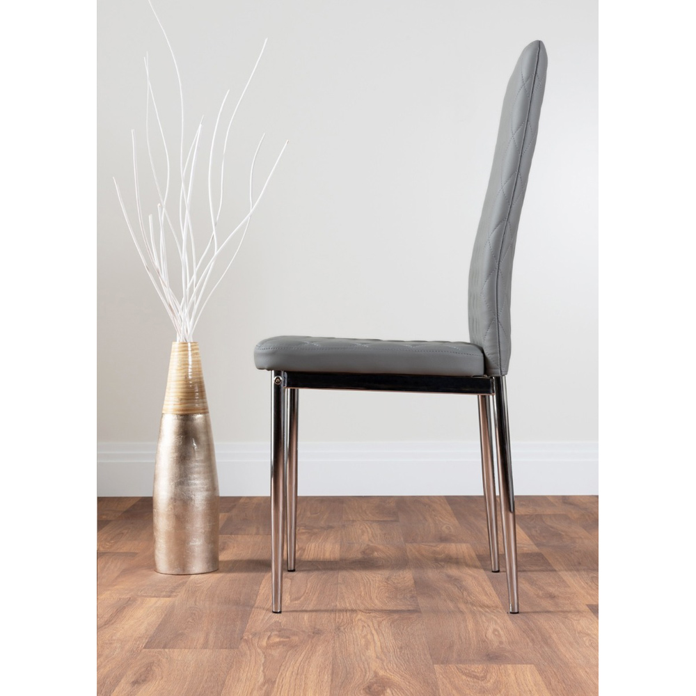 Furniturebox Valera Set of 6 Grey and Chrome Faux Leather Dining Chair Image 3