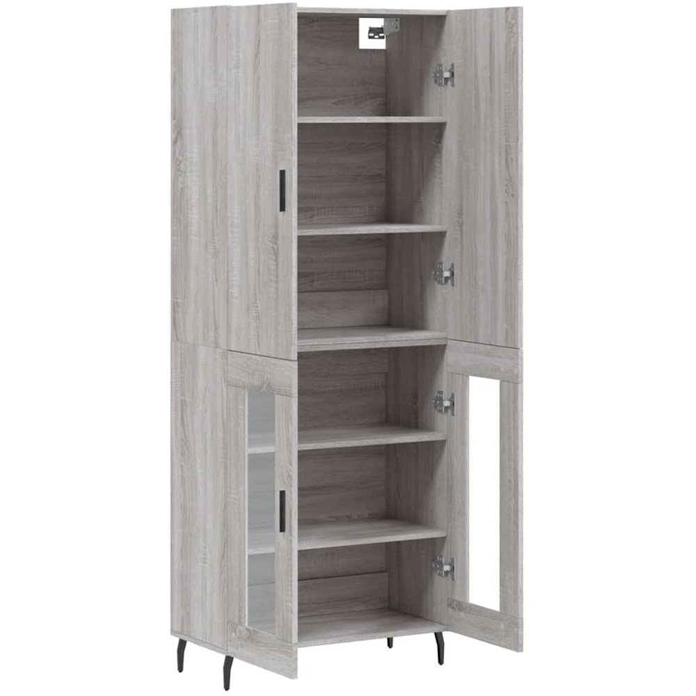 vidaXL 4 Wood and Glass Door Grey Highboard with Metal Legs Image 3