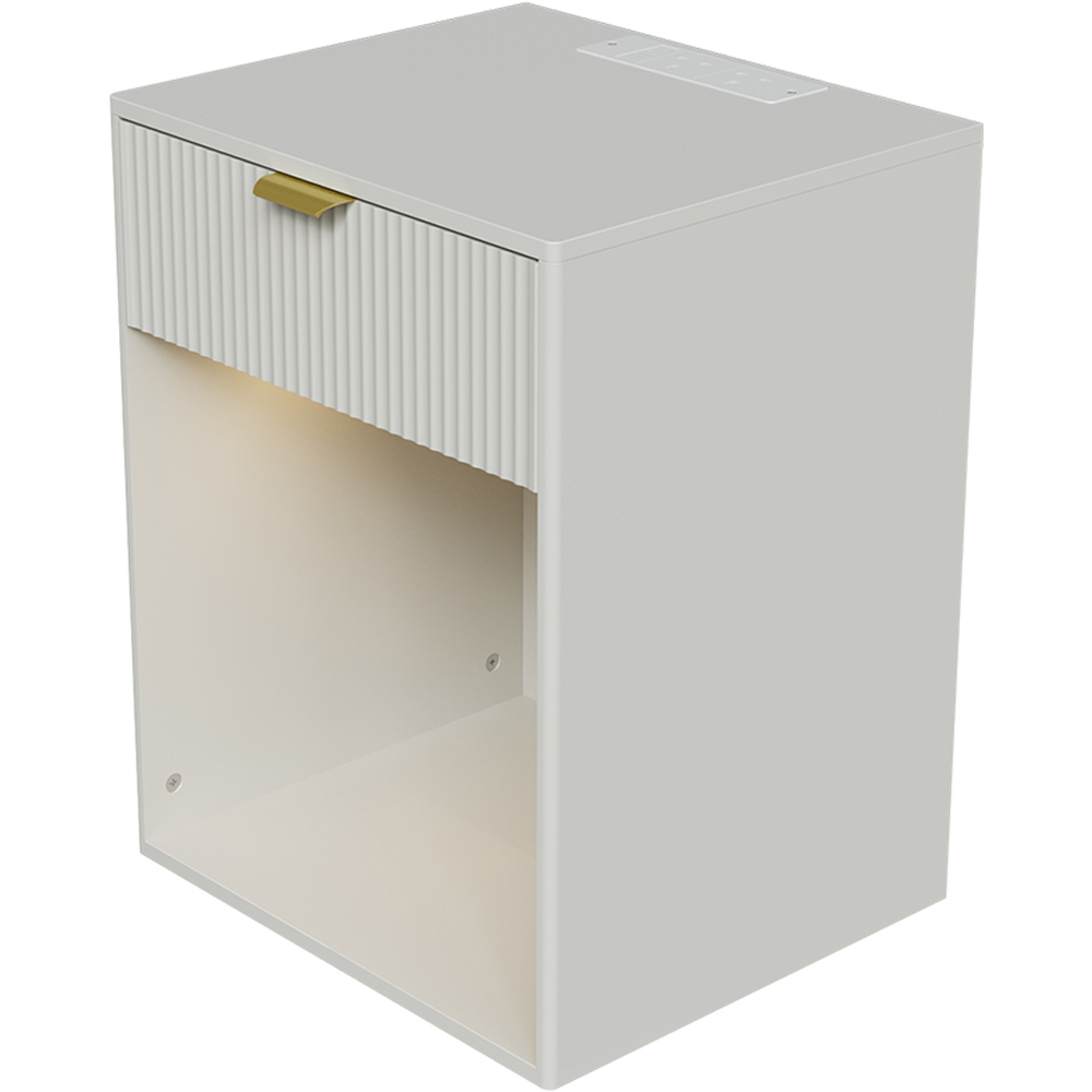 Living and Home Single Drawer White Bedside Table with Power and RGB Light Strip Set of 2 Image 2