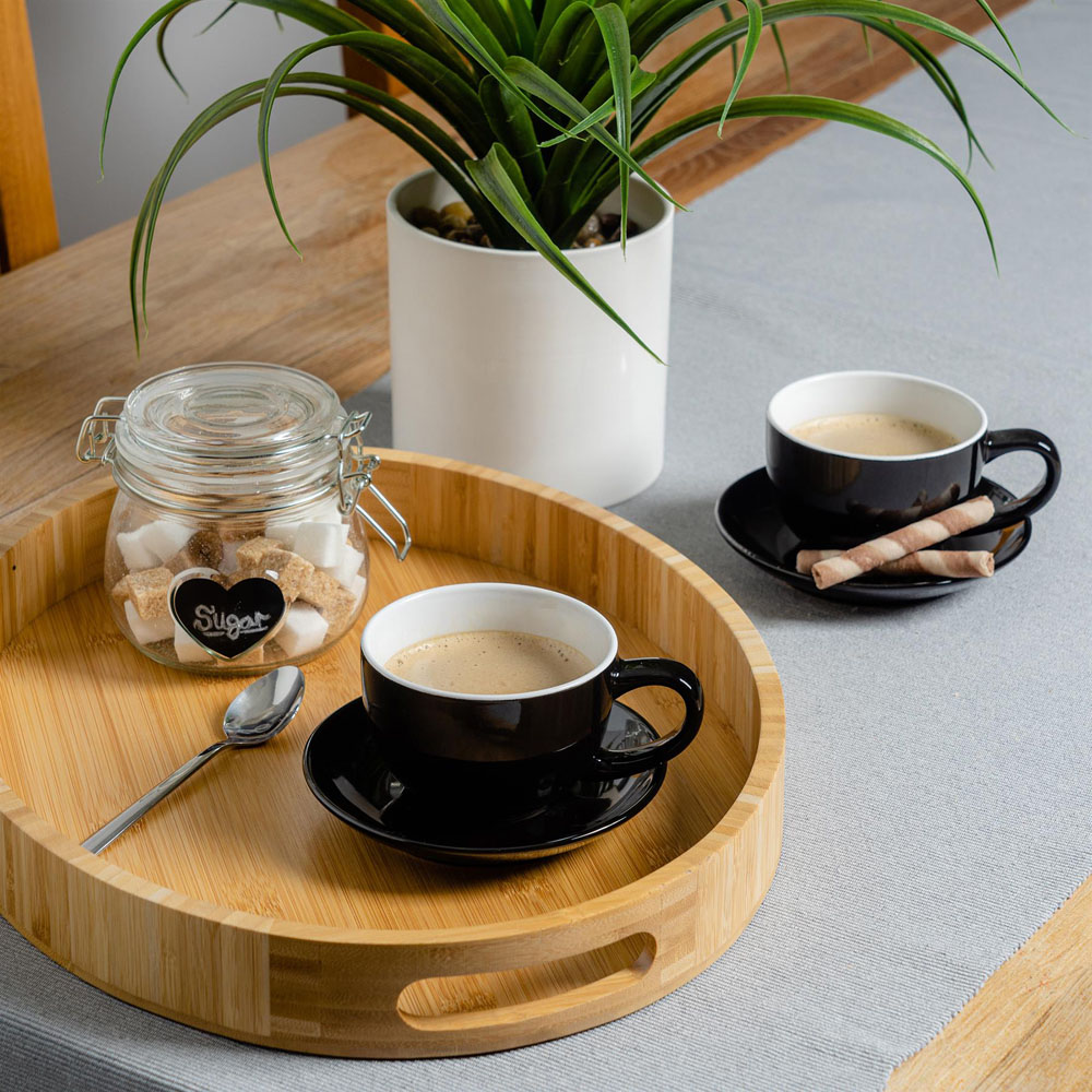 Argon Tableware 12 Piece Black Coloured Cappuccino Cup and Saucer Set 250ml Image 2