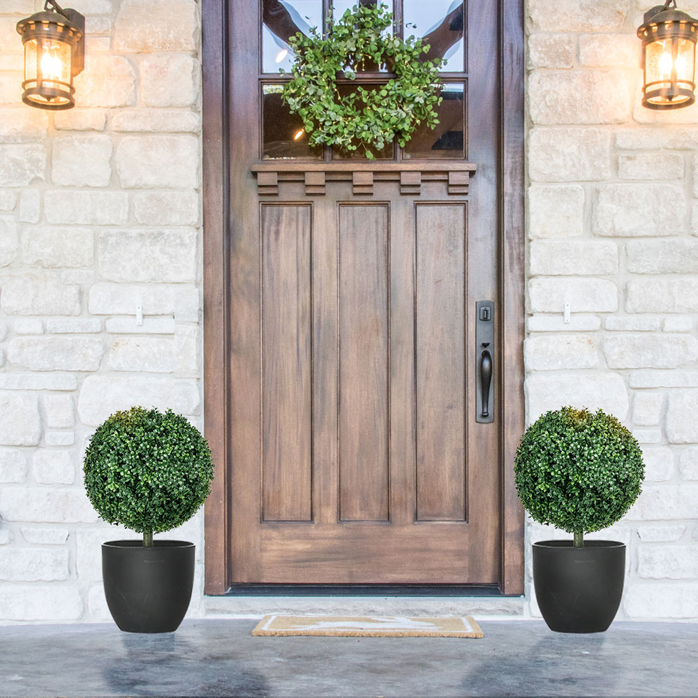 HOMCOM Artificial Boxwood Topiary Trees with Ground Stake Set of 2 Image 4