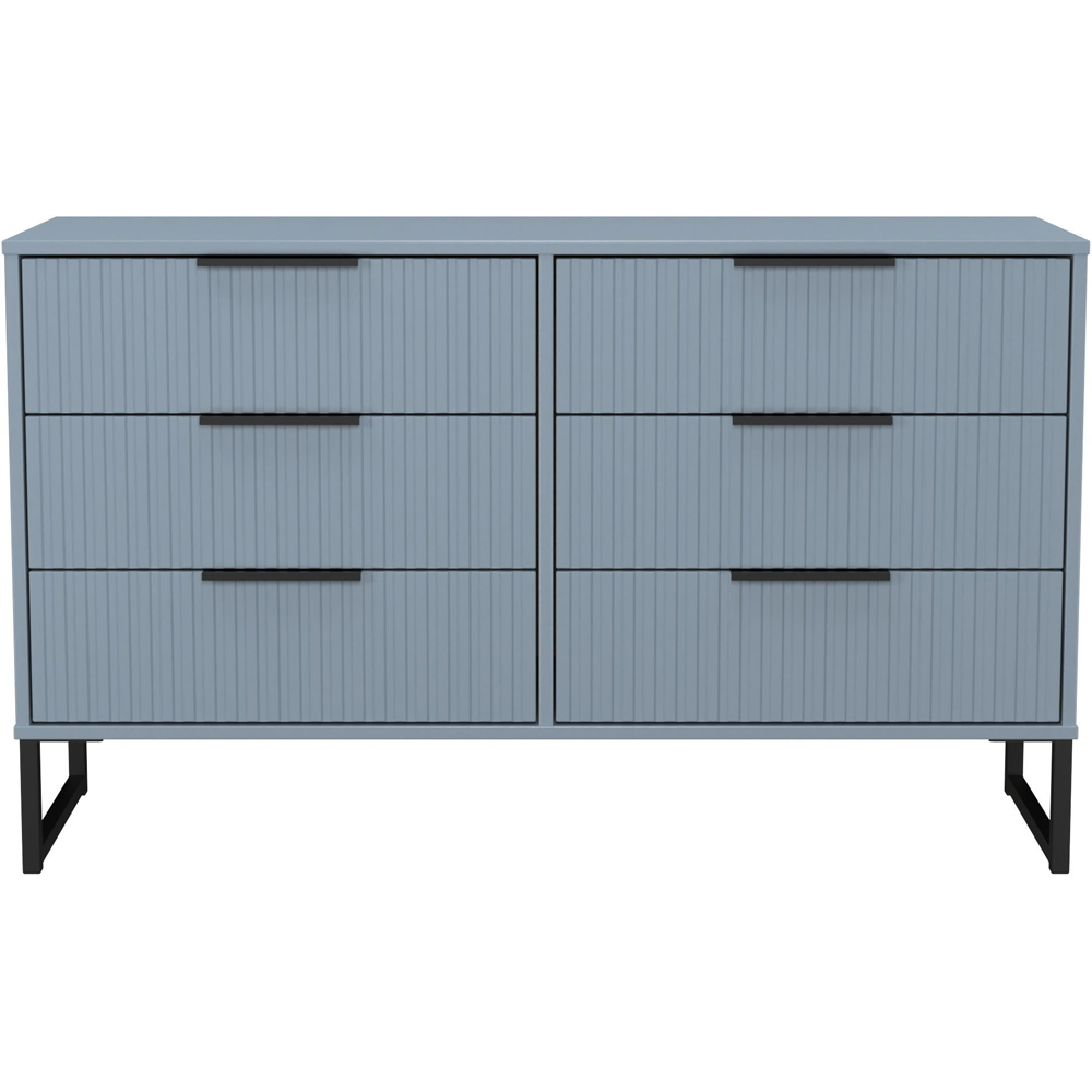 Crowndale Fluted 6 Drawer Denim Blue Wide Chest of Drawers Ready Assembled Image 2