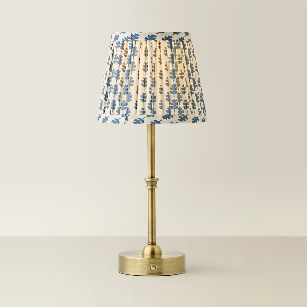ValueLights Lowe Blue Ditsy Floral Pleated Shade Gold Rechargeable Table Lamp with Bulb Image 3