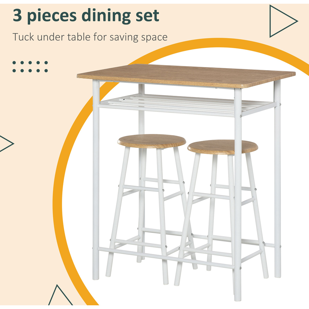 Portland 2 Seater White and Oak Bar Table with Stools Image 5