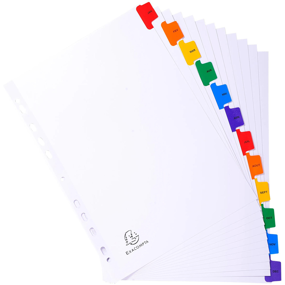Exacompta A4 White January-December Monthly Index Divider with Multicolour Tabs 20 Pack Image 2