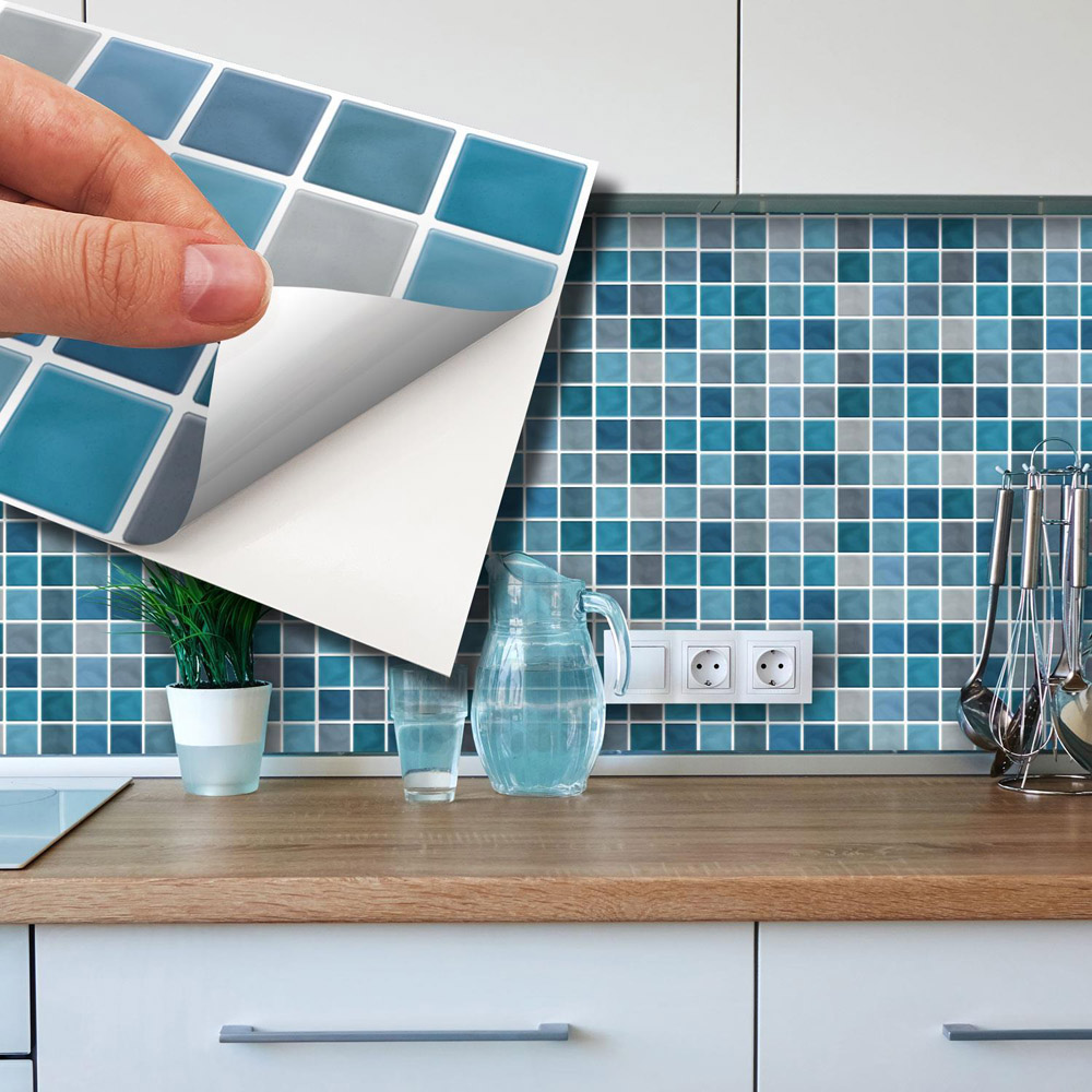 Walplus Classic Mosaic Blue and Grey Tile Sticker 12 Pack Image 3