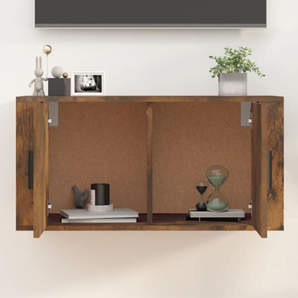vidaXL 2 Door Smoked Oak Wall Mounted TV Cabinet Image 1