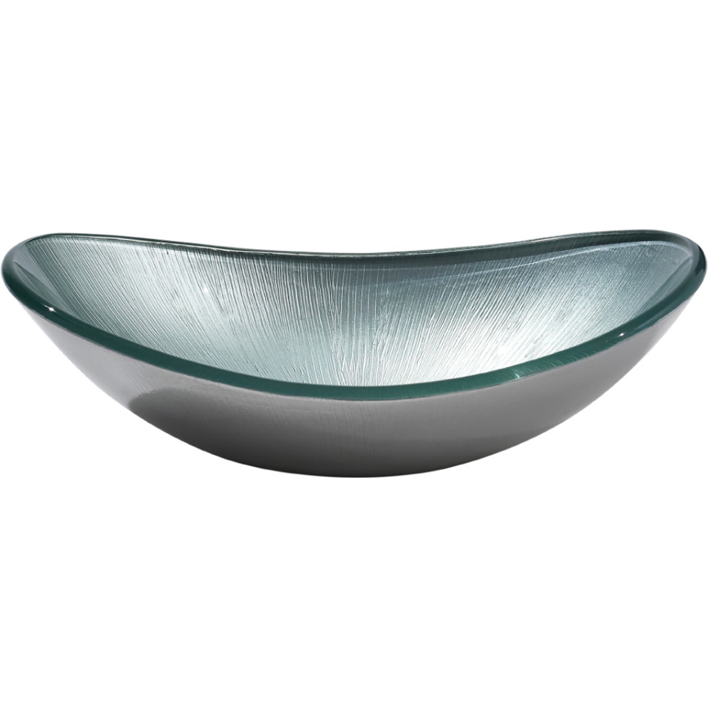 H&O Direct Silver Glass Oval Bathroom Vessel Sink with Drain Image 2