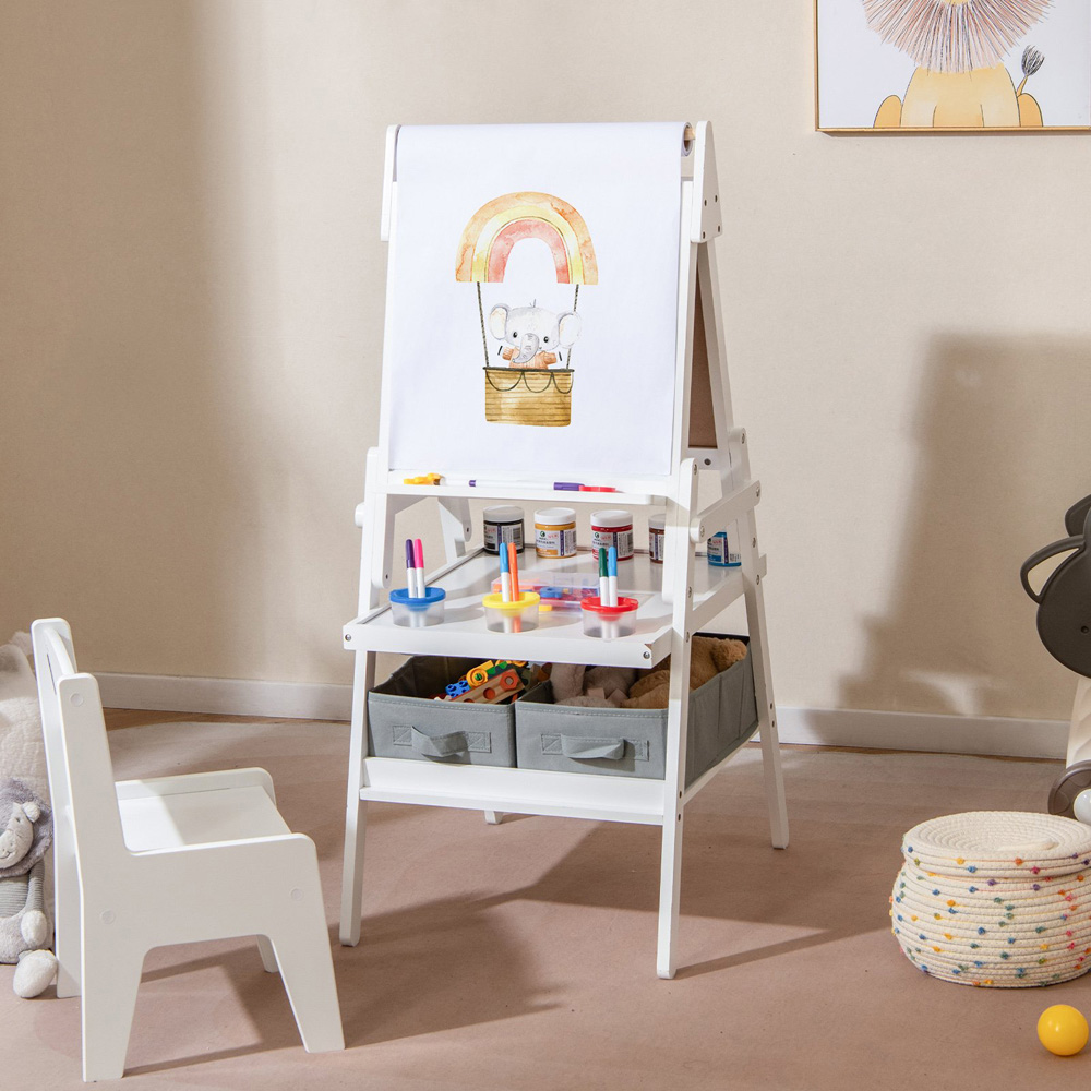 Costway Kids White Double Sided Easel with Magnetic Whiteboard and Chalkboard Image 2