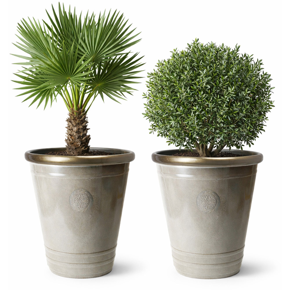 Jack Stonehouse Grey Brass Rim Recycled Plastic Outdoor Planter 75L 2 Pack Image 3