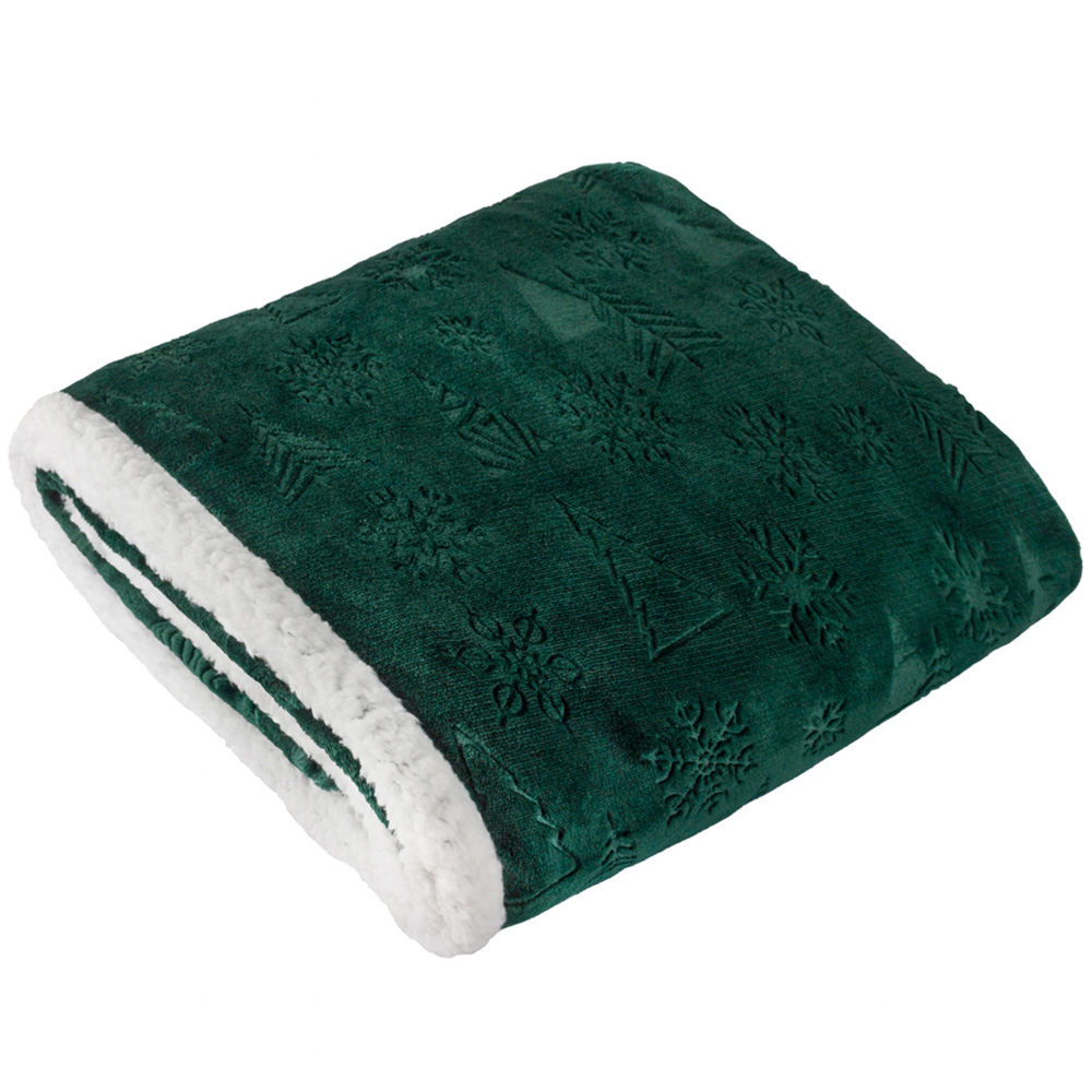 Furn Emerald Festive Time Sherpa Fleece Embossed Reversible Throw 140 x 180cm Image 1