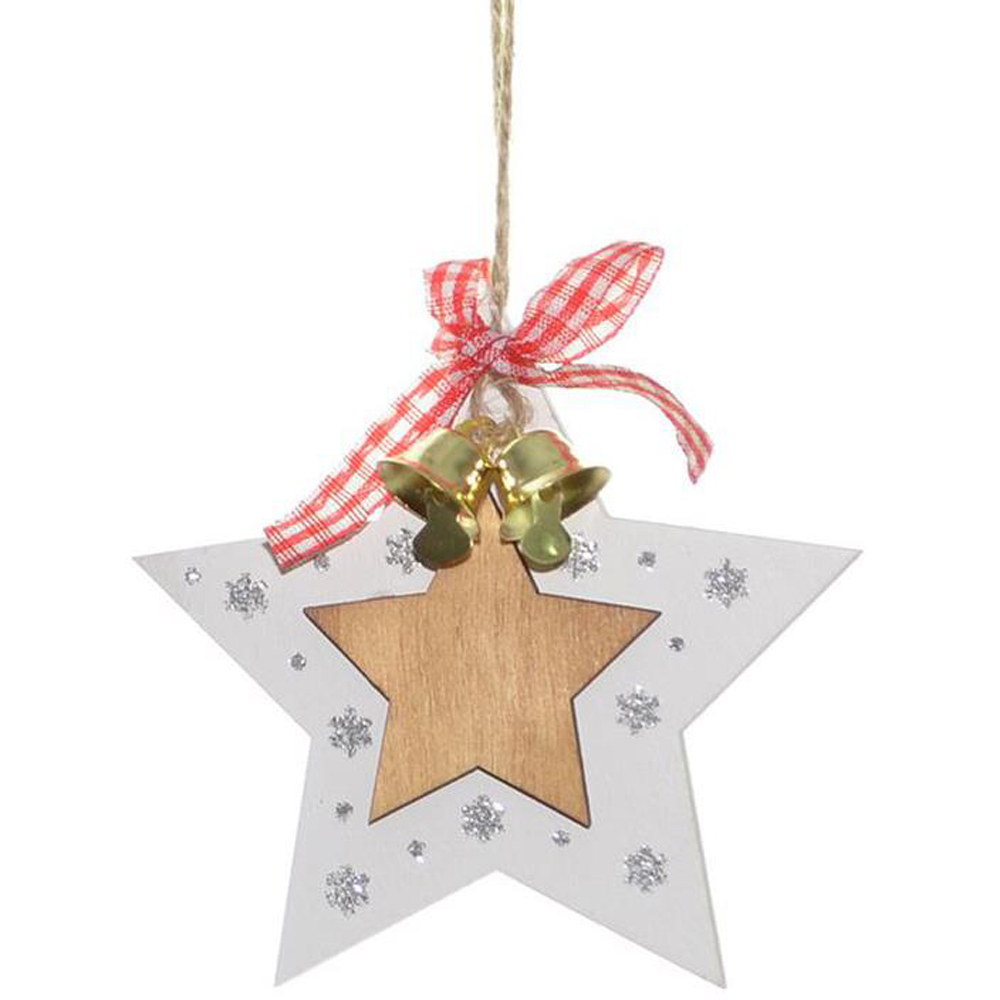 Shatchi Ribbon and Bells Wooden Christmas Tree Decoration 6 Pack Image 4