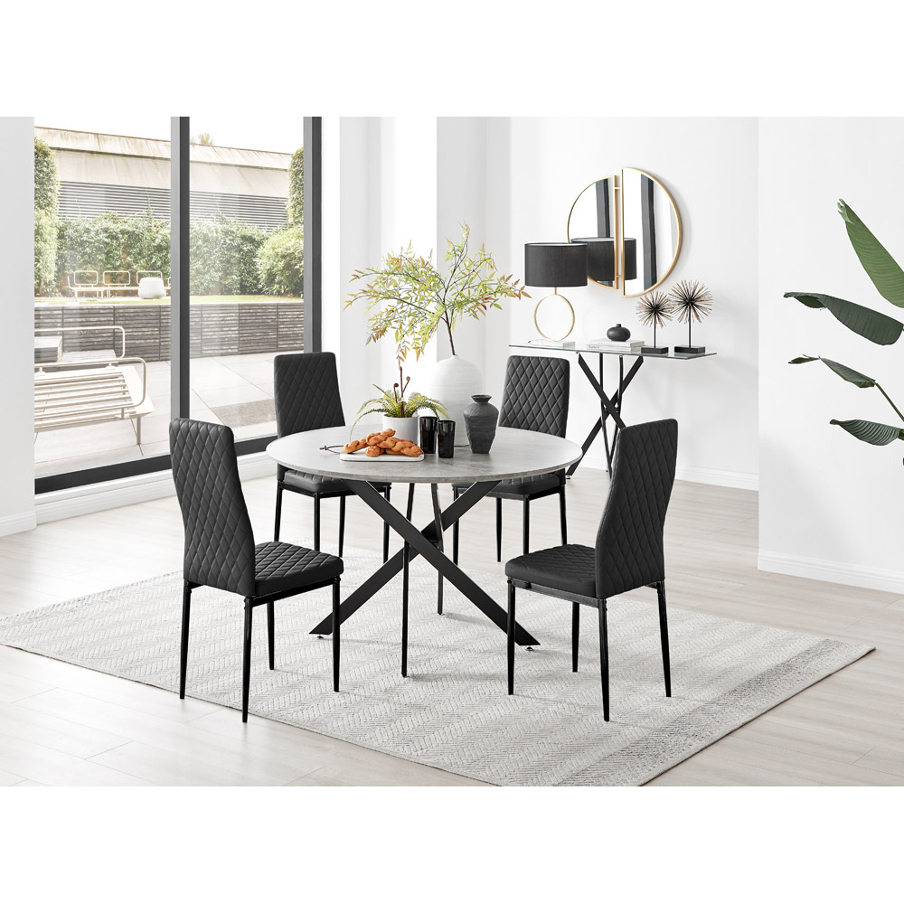 Furniturebox Arona Valera Concrete Effect 4 Seater Round Dining Set Grey and Black Image 9