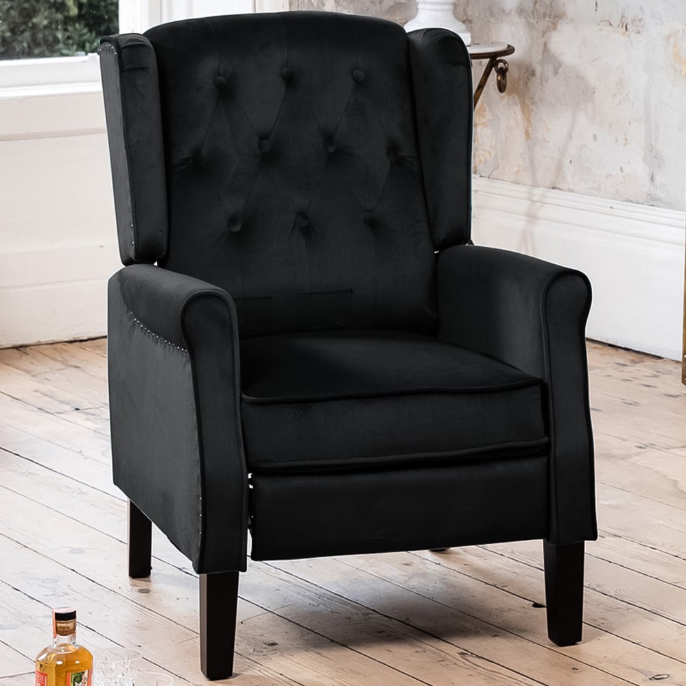 Artemis Home Annapoli Black Velvet Manual Recliner Armchair Image 1